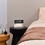 3-in-1 Bedside Lamp with LCD Alarm Clock and Wireless Charging Dimmable Touch Control Date and Temperature Display Made of ABS