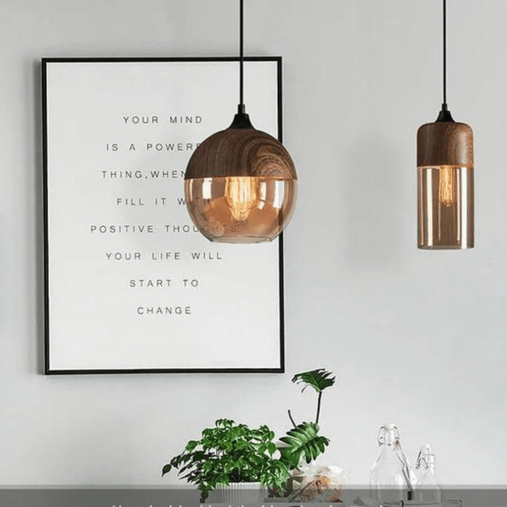 Pendant lamp - Scandinavian wood with tinted glass