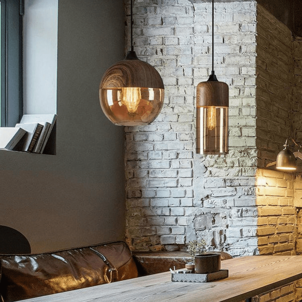 Pendant lamp - Scandinavian wood with tinted glass