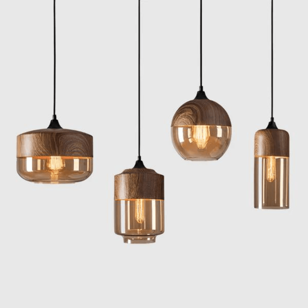 Pendant lamp - Scandinavian wood with tinted glass