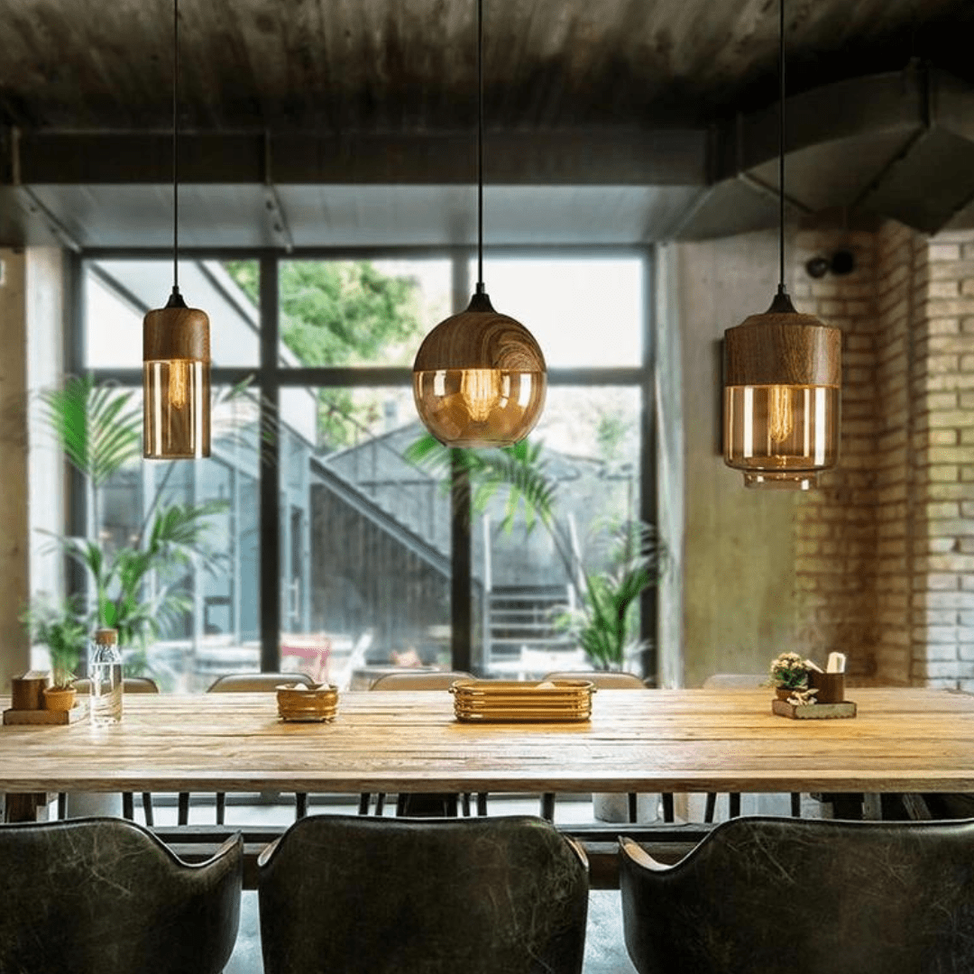 Pendant lamp - Scandinavian wood with tinted glass