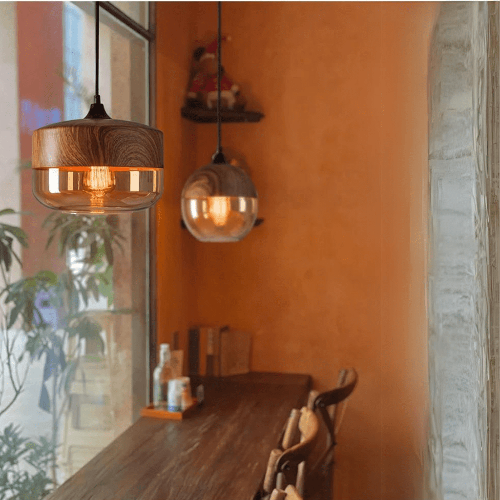 Pendant lamp - Scandinavian wood with tinted glass